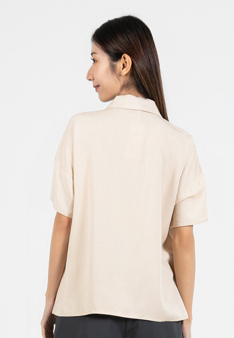 Forest Ladies Rayon Lyocell Pocket Shirt Women Short Sleeve Shirt | Baju Kemeja Perempuan - 822418