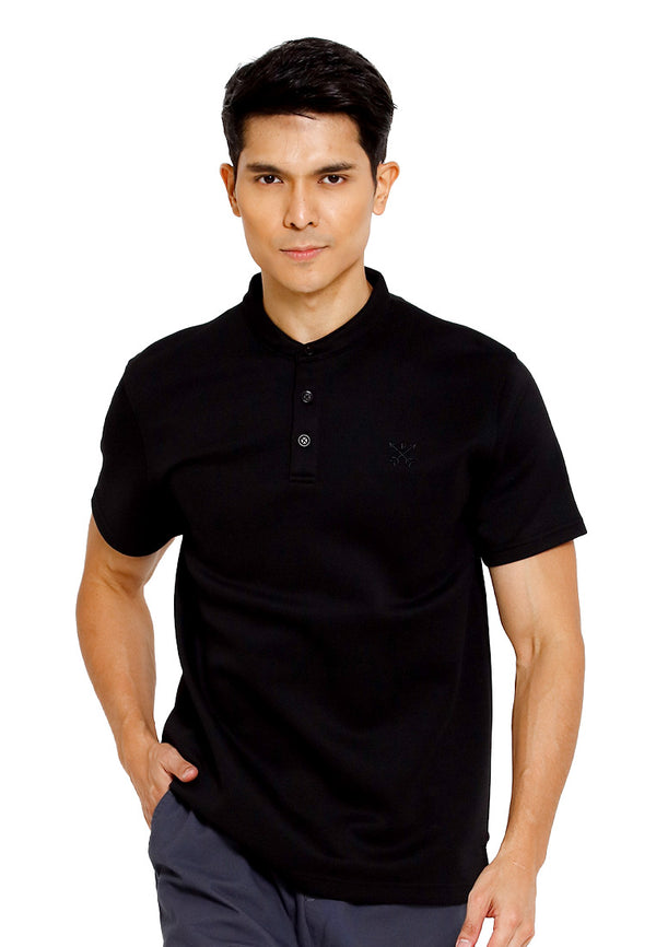 Forest Cotton Blend 250gsm Stretchable Mandarin Collar T Shirt Men Slim Fit Tee | Baju T Shirt Lelaki - 23983