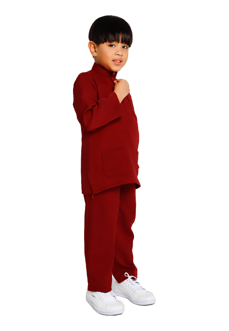 Forest x Hatta Dolmat Baju Melayu Budak Cekak Musang Regular Fit - FK23766BM -56Maroon