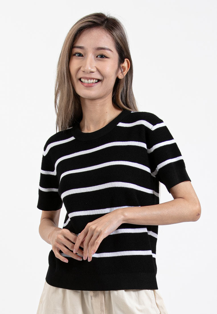 Forest Ladies Casual Striped Short Sleeve Knit Top | Baju Perempuan - 822347