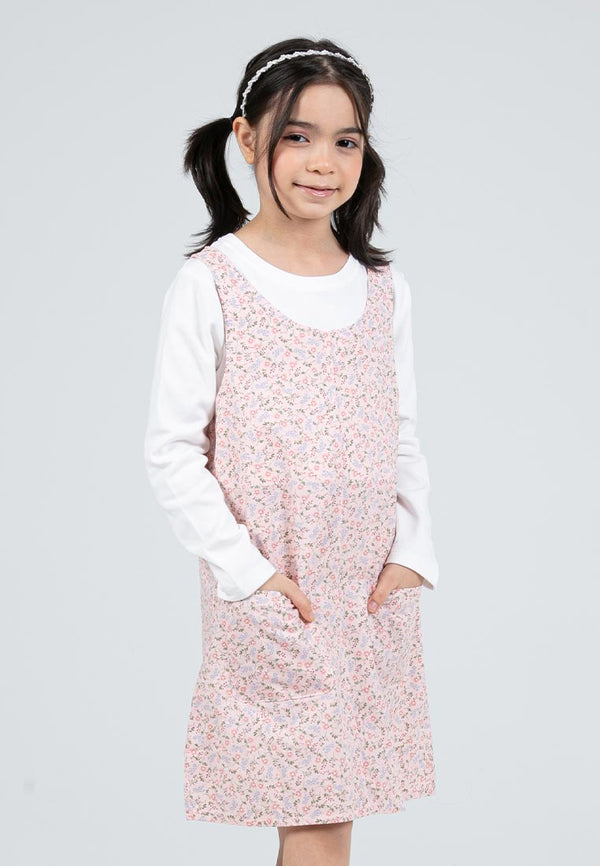 Forest Kids Girls Cotton Floral Pattern Long Sleeve 2 in 1 Dress Set | Baju Budak Perempuan - FK885070