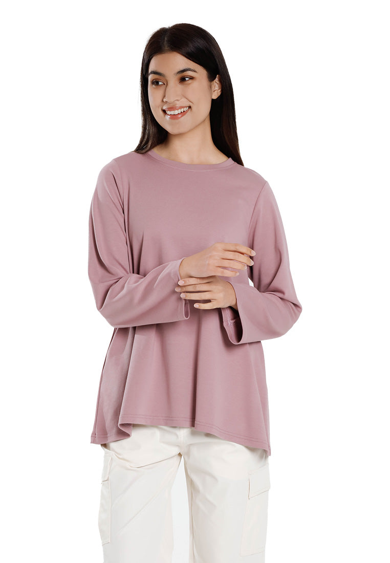 Forest Baju Lengan Panjang Perempuan | Forest Ladies Cotton Interlock Long Sleeve Round Neck T-Shirt Loose Fit - 822414
