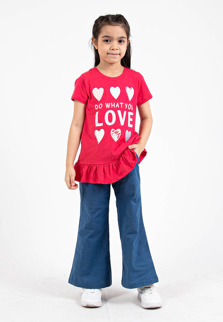 Forest Kids Girls Cotton Linen Drawstring Wide Leg Long Pants | Seluar Panjang Palazzo Budak Perempuan - FK810016