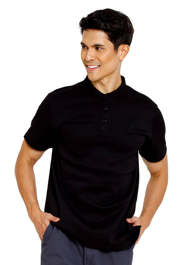 Forest Cotton Blend 250gsm Stretchable Mandarin Collar T Shirt Men Slim Fit Tee | Baju T Shirt Lelaki - 23983