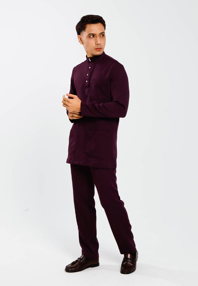 Forest x Hatta Dolmat Baju Melayu Cekak Musang Regular Fit - BM23766 -70DkPurple