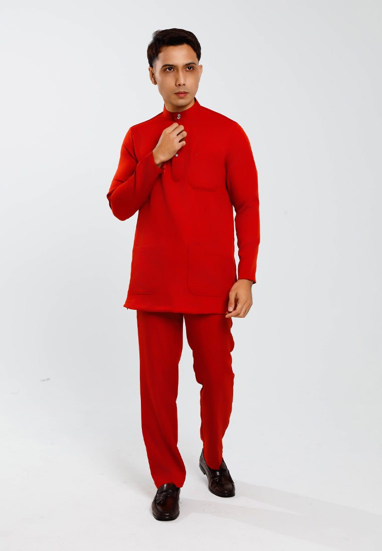 Forest x Hatta Dolmat Baju Melayu Cekak Musang Regular Fit - BM23766 -58BrickRed