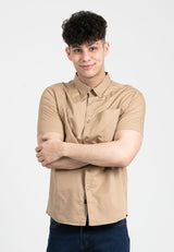 Forest Cotton Woven Casual Short Sleeve Plain Men Shirt | Baju Kemeja Lelaki  - 621356