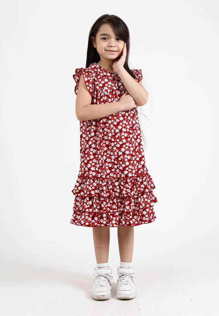 Forest Kids Girl Woven Floral Pattern Short Sleeve Dress I Baju Budak Perempuan Girl Dress - FK820045