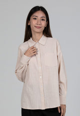 Forest Ladies Oversized Plain Linen Shirt Women Long Sleeve Shirt | Baju Kemeja Perempuan - 822386