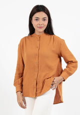 Forest Ladies Cotton Gauze Long Sleeve Mandarin Collar Blouse | Baju Lengan Panjang Perempuan - 822397