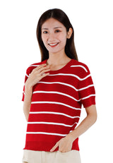 Forest Ladies Casual Striped Short Sleeve Knit Top | Baju Perempuan - 822347