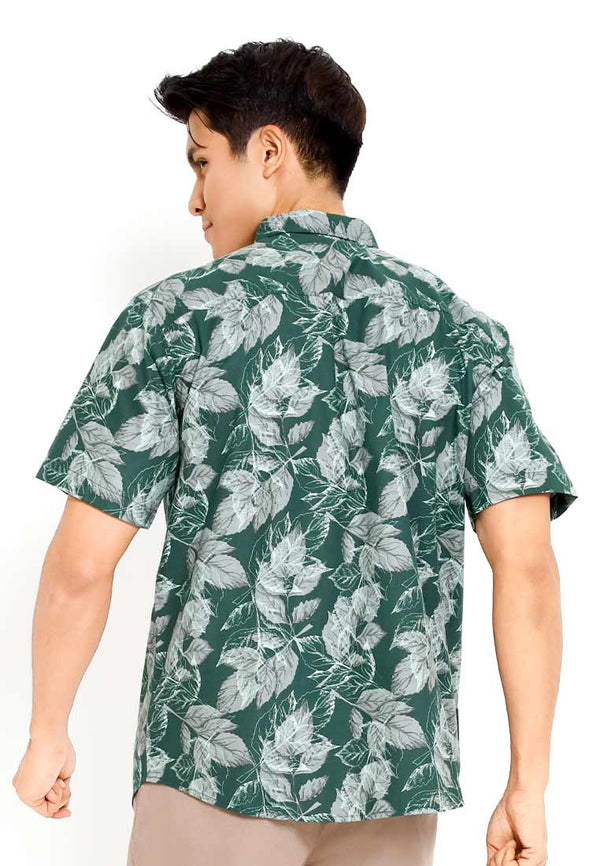 Forest Woven  Collar Full Floral Printed Short Sleeve Men Shirt | Baju Kemeja Lelaki - 621453