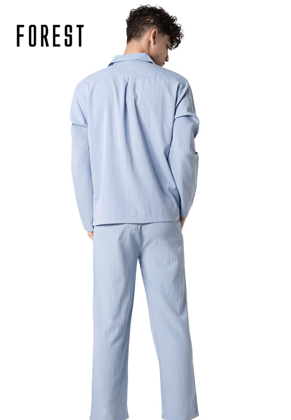 (1 Pc) Forest Mens Linen Feel Cotton Long Sleeve Long Pants Pyjamas - FPD0016LT / FPD0013L