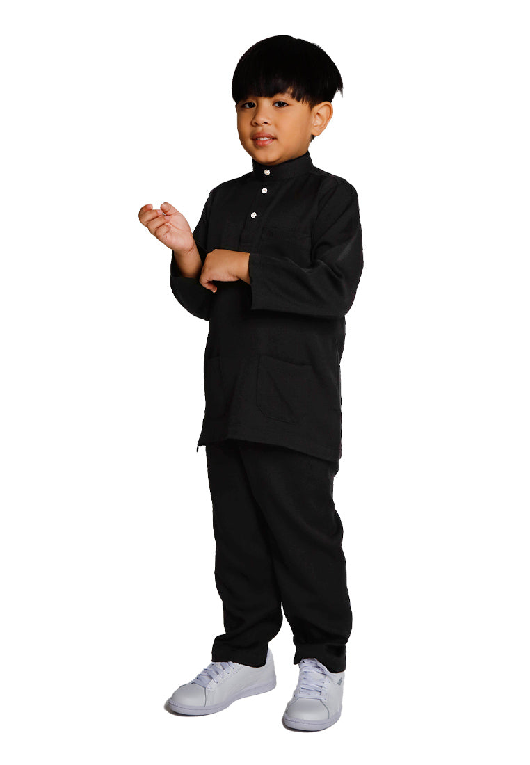 Forest x Hatta Dolmat Baju Melayu Budak Cekak Musang Regular Fit - FK23766BM -76SmokePurple -01Black