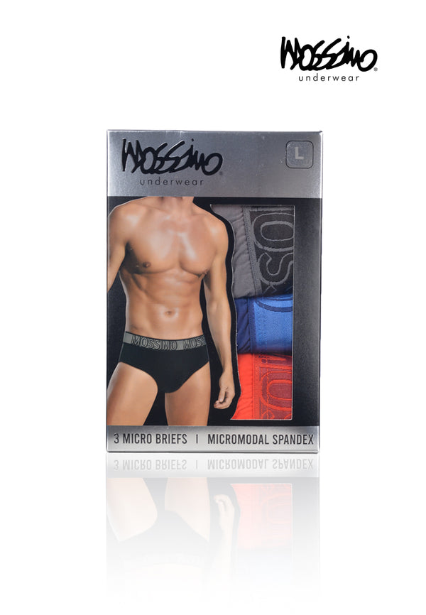 (3 Pcs) Mossimo Mens Micro Modal Spandex Mini Brief Underwear Assorted Colours - MUB1046M