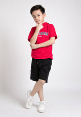 Forest Kids Boys Cotton Terry Oversized Short Sleeve Hoodie Top Boy Graphic Tee | Baju Budak Lelaki - FK20244