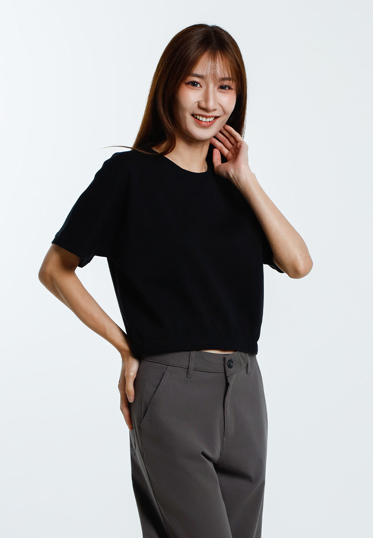 Forest Baju Perempuan | Forest Ladies Cotton Interlock Short Sleeve Round Neck Casual Elastic Hem T-Shirt - 822409