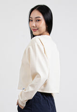Forest x Mickey Velvet Texture Embroidered Heavy Weight (260gsm) Oversized Long Sleeve Ladies Crop Top - FW820083