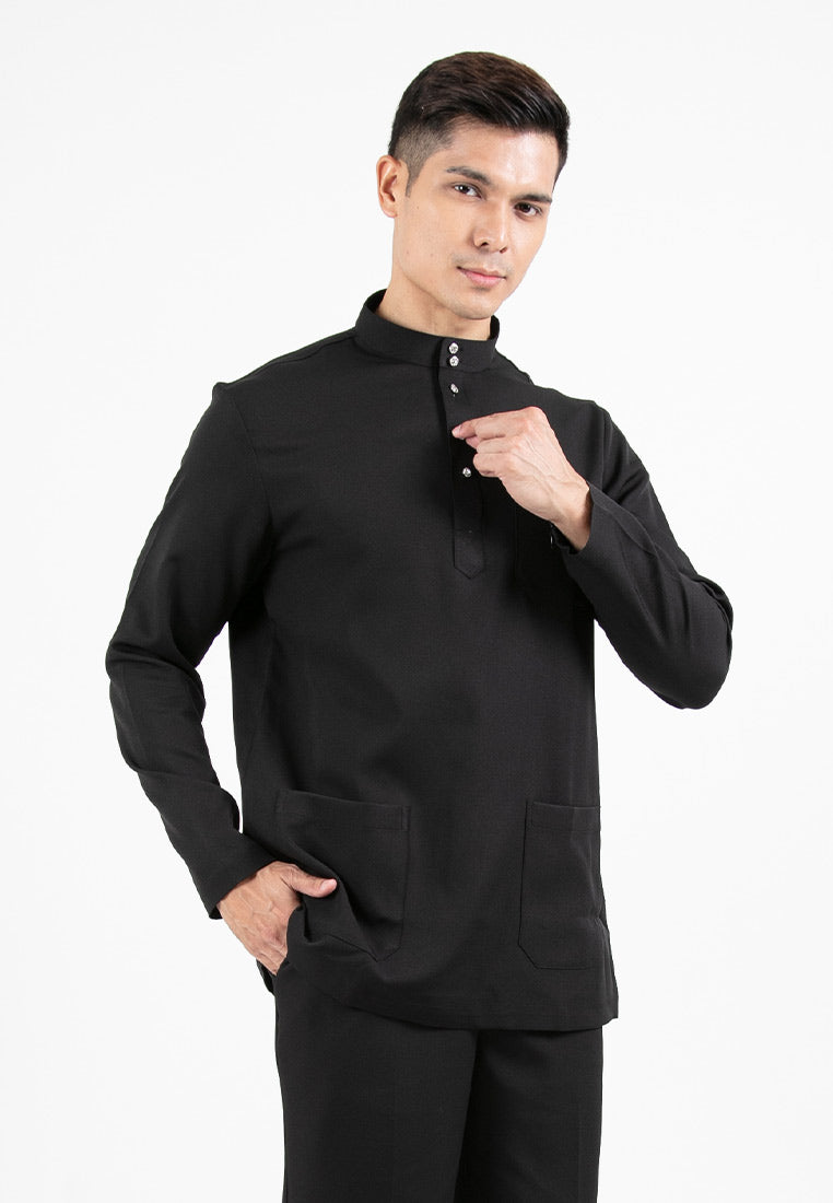 Forest x Hatta Dolmat Baju Melayu Cekak Musang Regular Fit  - BM23766 -01Black