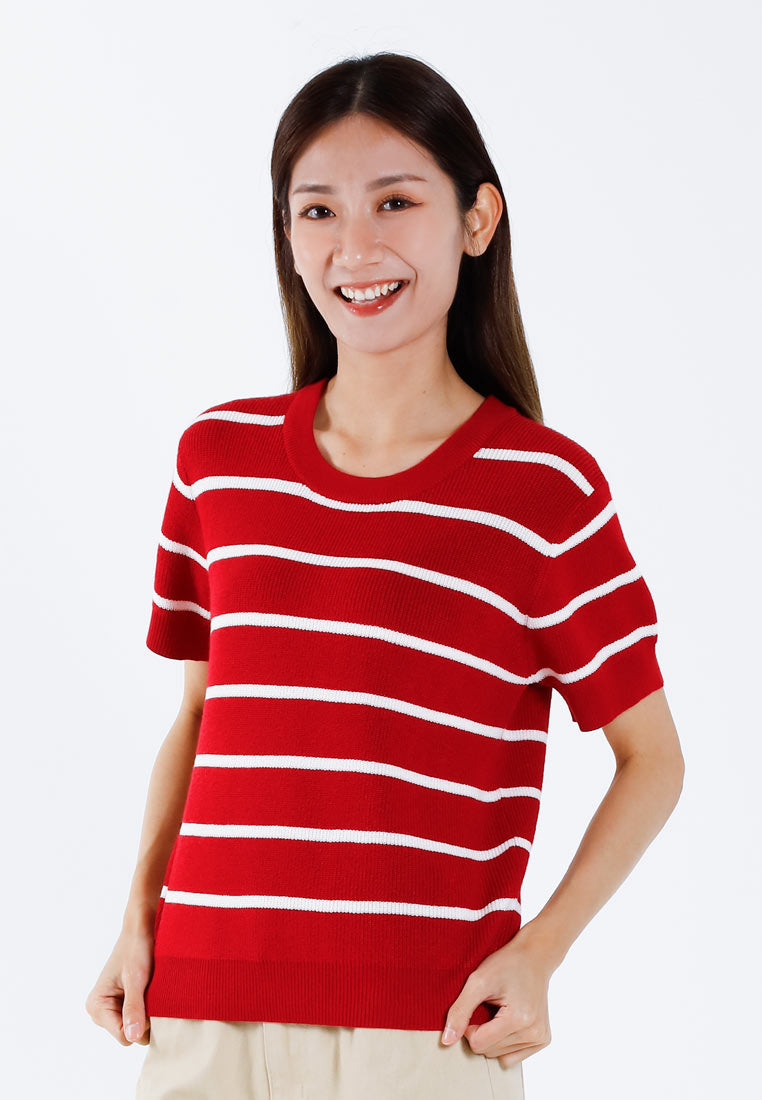 Forest Ladies Casual Striped Short Sleeve Knit Top | Baju Perempuan - 822347