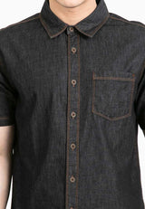 Forest Denim Plain Short Sleeve Men Shirt | Baju Kemeja Lelaki - 621354