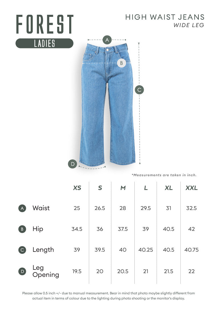 Forest Ladies High Waist Elastic Waist Wide Leg Cut Women Washed Jeans | Seluar Jeans Perempuan - 810490