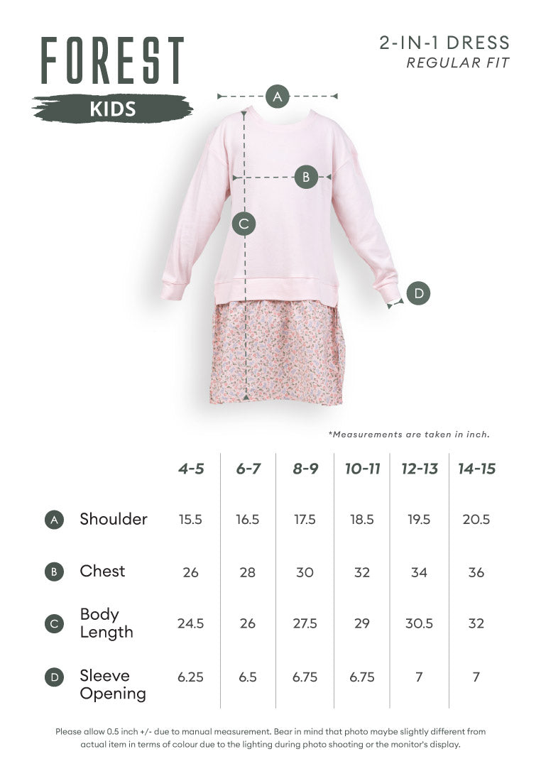 Forest Kids Girls Cotton Floral Pattern Long Sleeve 2 in 1 Dress Set | Baju Budak Perempuan - FK885069