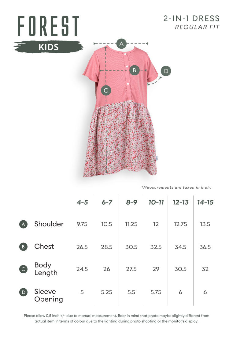 Forest Kids Girls Cotton Floral Pattern Short Sleeve 2 in 1 Dress Set | Baju Budak Perempuan - FK885061