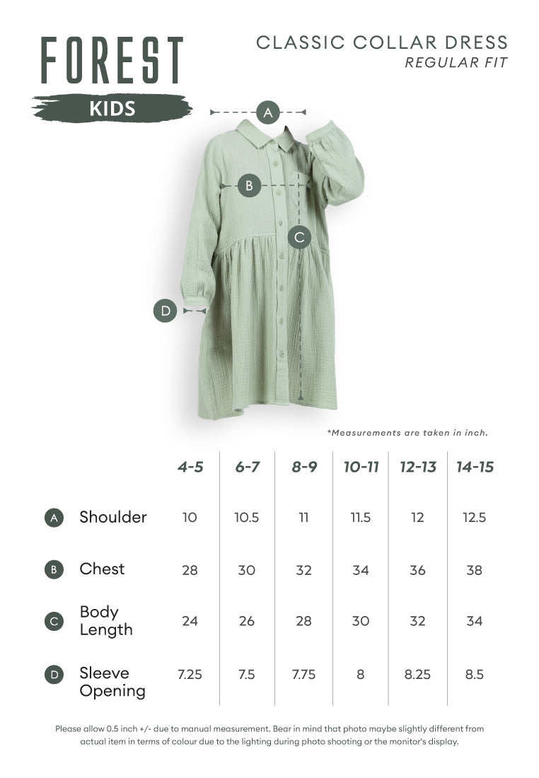 Forest Kids Girls Cotton Gauze Shirt Dress Long Sleeve Dress | Baju Budak Perempuan - FK885074