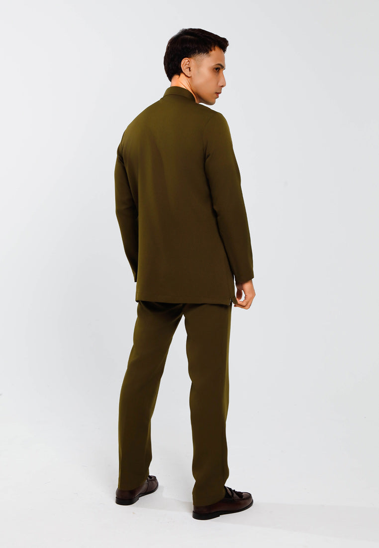 Forest x Hatta Dolmat Baju Melayu Cekak Musang Regular Fit - BM23766 -45DkOlive