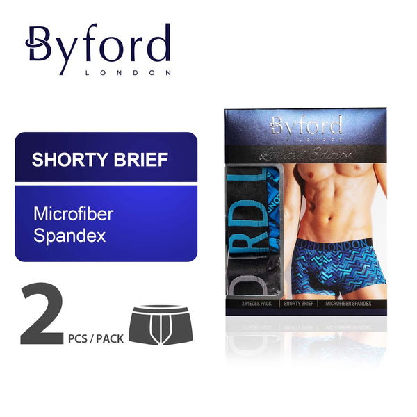 (2 Pcs) Byford Men Shorty Brief MicroFibre Spandex Men Underwear Assorted Colours - BUD5198S