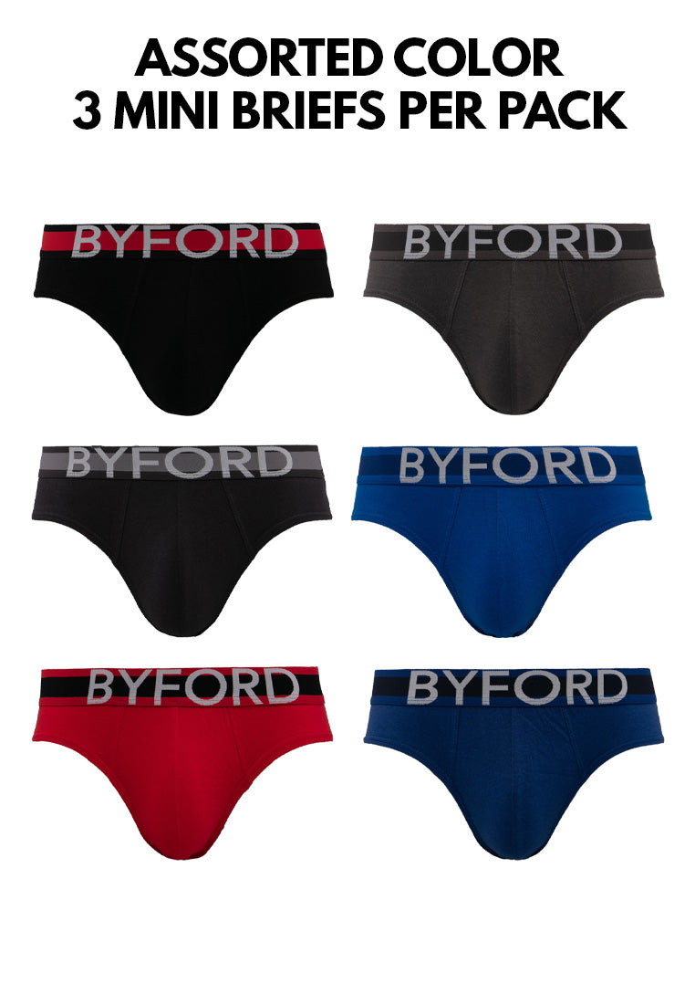 (3 Pcs) Byford Teenager Mini Brief 100% Cotton Men Underwear Assorted Colours- BUT5231M