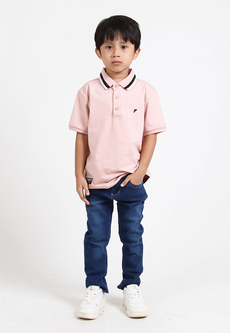 Forest Kids Premium Weight Cotton Stretchable Polo T Shirt Collar Tee | Baju T Shirt Budak Lelaki - FK20112