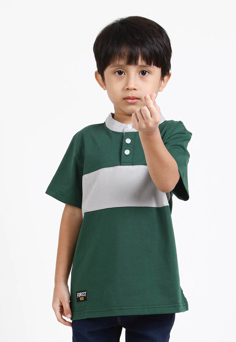 Forest Kids Premium Weight Cotton Stretchable Mandarin Collar T Shirt Men | T Shirt Baju Budak Lelaki - FK20170