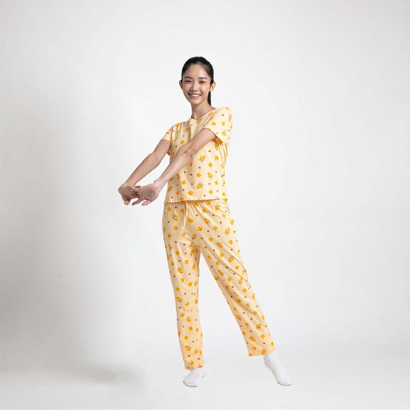 ( 1 Set ) Forest x Disney Ladies 100% Cotton Short Sleeve Long Pants Pyjamas Set - WPD0014