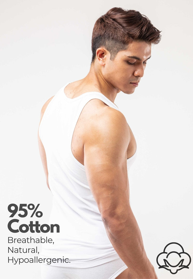 Byford Men Singlet Cotton Spandex Sleeveless White Inner Tee | Baju Inner Lelaki Putih - BID767S/OIB0001S