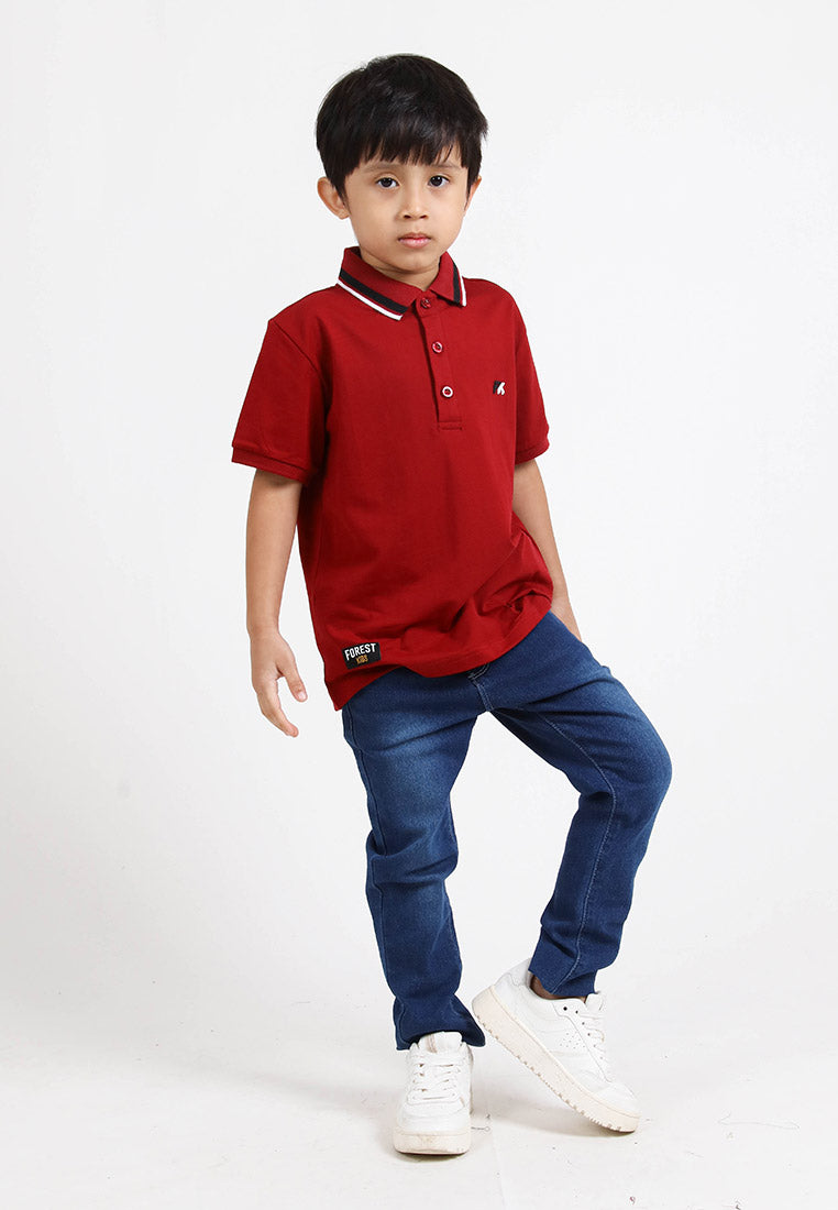 Forest Kids Premium Weight Cotton Stretchable Polo T Shirt Collar Tee | Baju T Shirt Budak Lelaki - FK20112