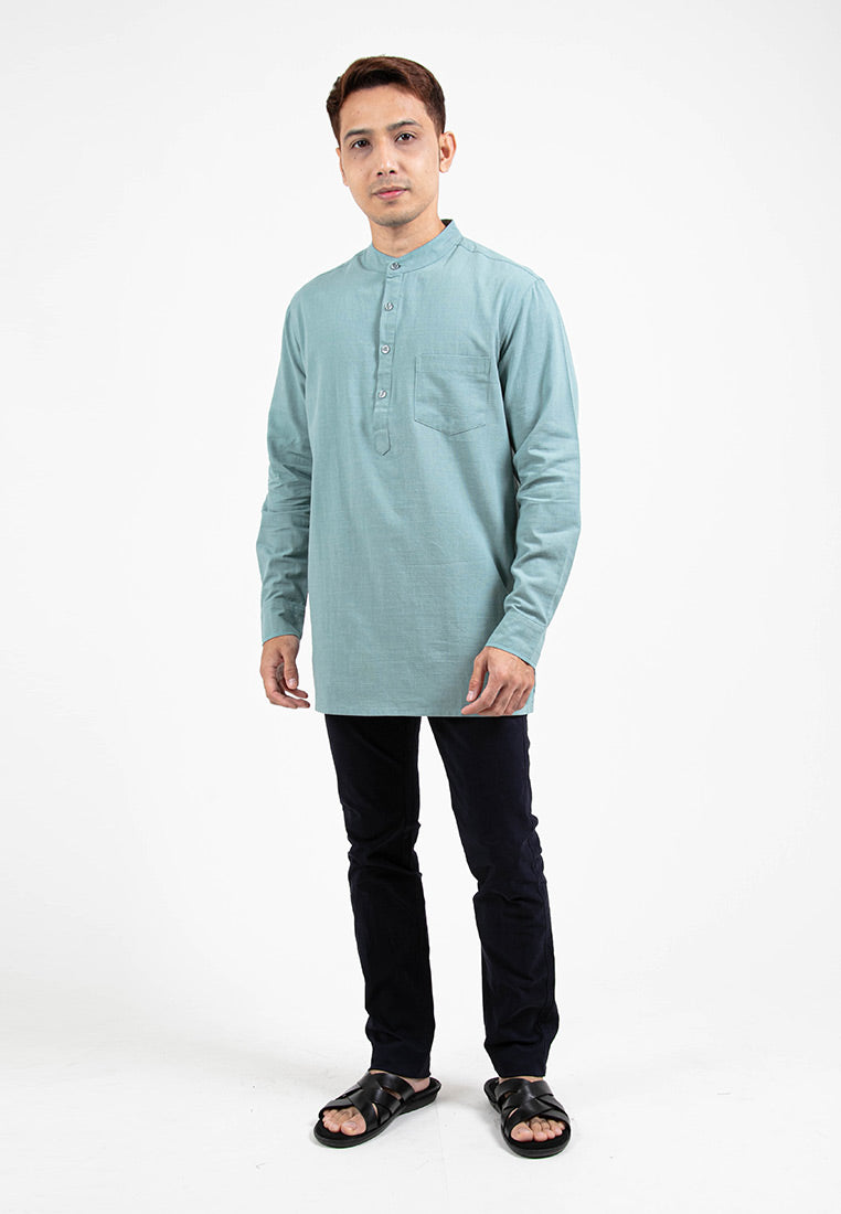 Forest Cotton Woven Long Sleeve Shirt Plain Men Shirt | Baju Kemeja Kurta Lelaki - 23692