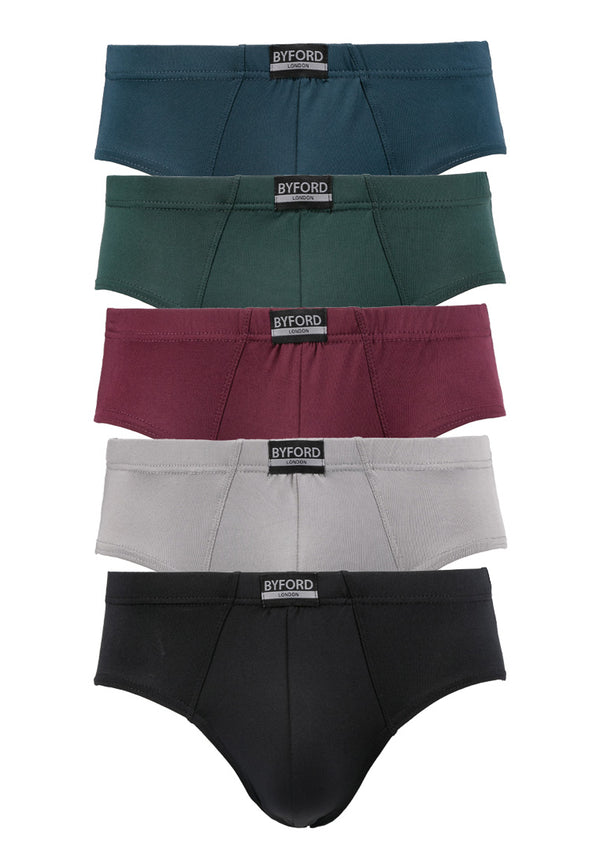 (5 Pcs) Byford Mens Microfibre Spandex Mini Brief Underwear Assorted Colours - BUD5237M