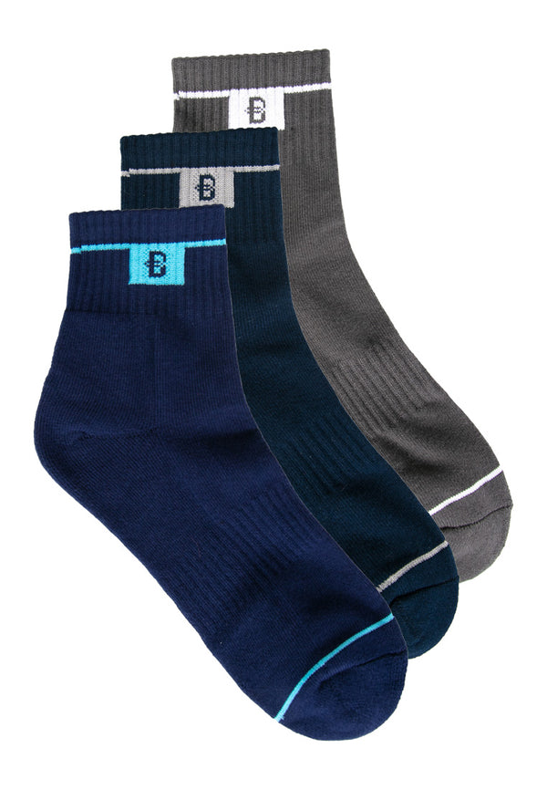 (3 Pcs) Byford Cotton Spandex Cushioned Ankle Sport Socks- BSF1030T
