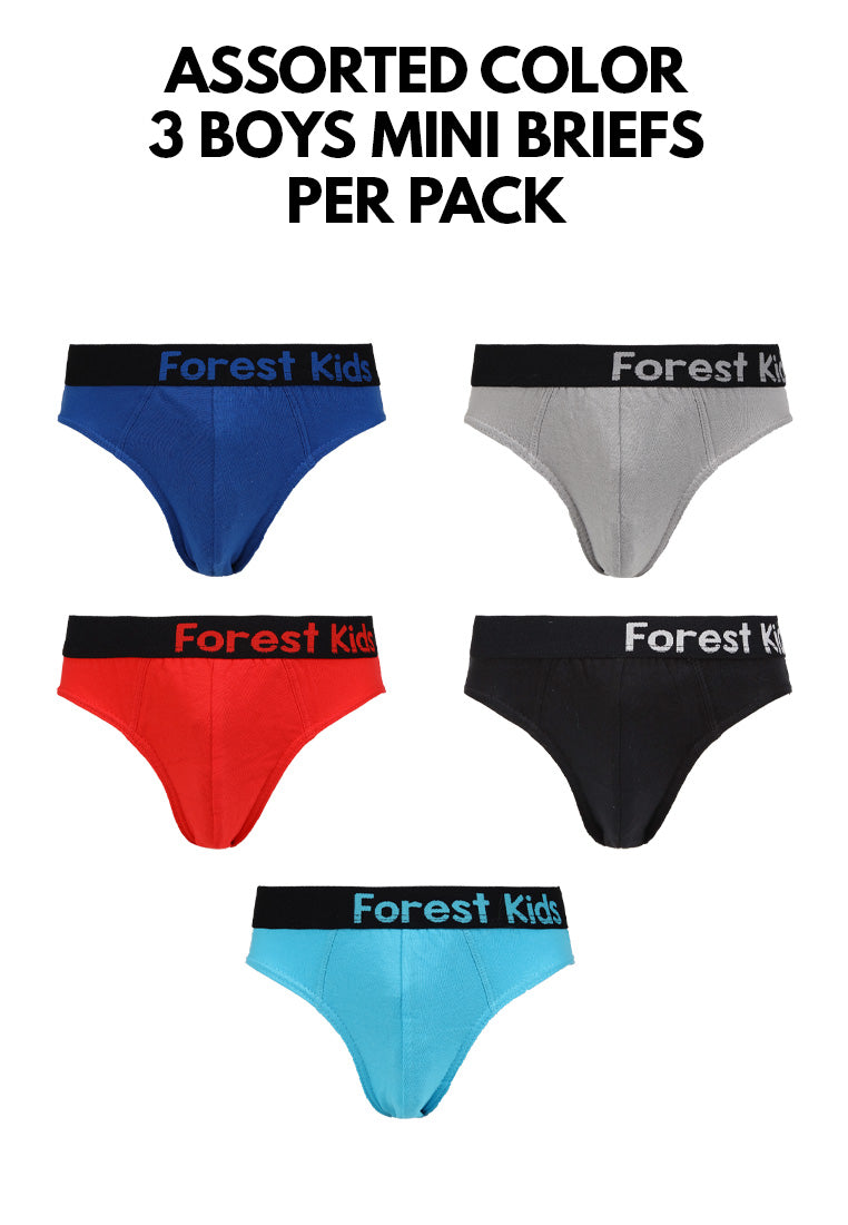 ( 3 Pieces ) Forest Kids 100% Cotton Boy Mini Briefs Assorted Colours - FUJ0016M