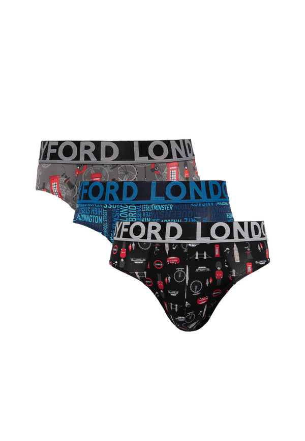 (3 Pcs) Byford Mens Microfibre Spandex Mini Brief Underwear Assorted Colours - BUB702M