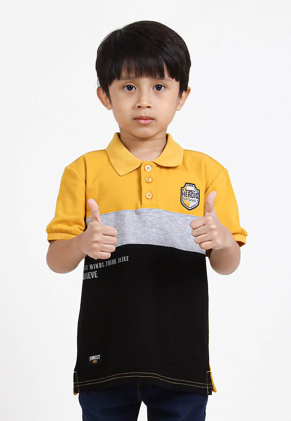 Forest Kids Soft Pique Cotton Colour Block Short Sleeve Cut & Sew T Shirt | T Shirt Budak Lelaki - FK20203