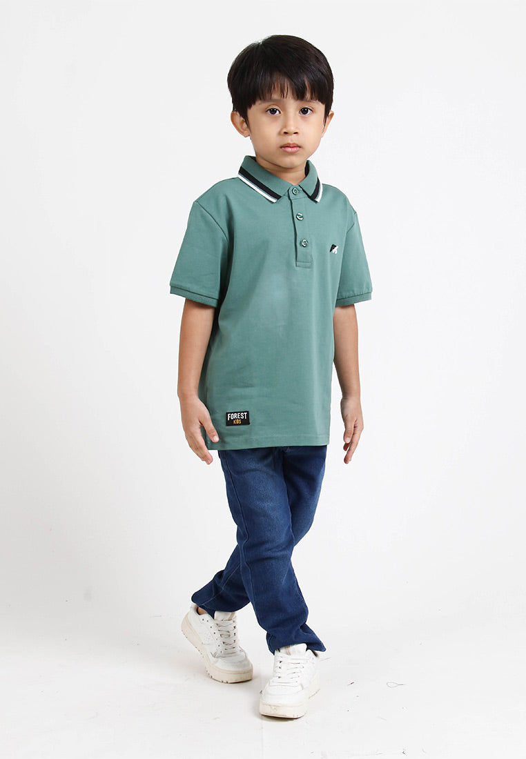 Forest Kids Premium Weight Cotton Stretchable Polo T Shirt Collar Tee | Baju T Shirt Budak Lelaki - FK20112