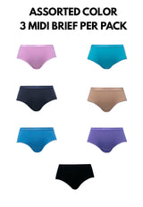 (3 Pcs) Forest Ladies Bamboo Spandex Midi Brief Underwear Assorted Colours - FLD0027D