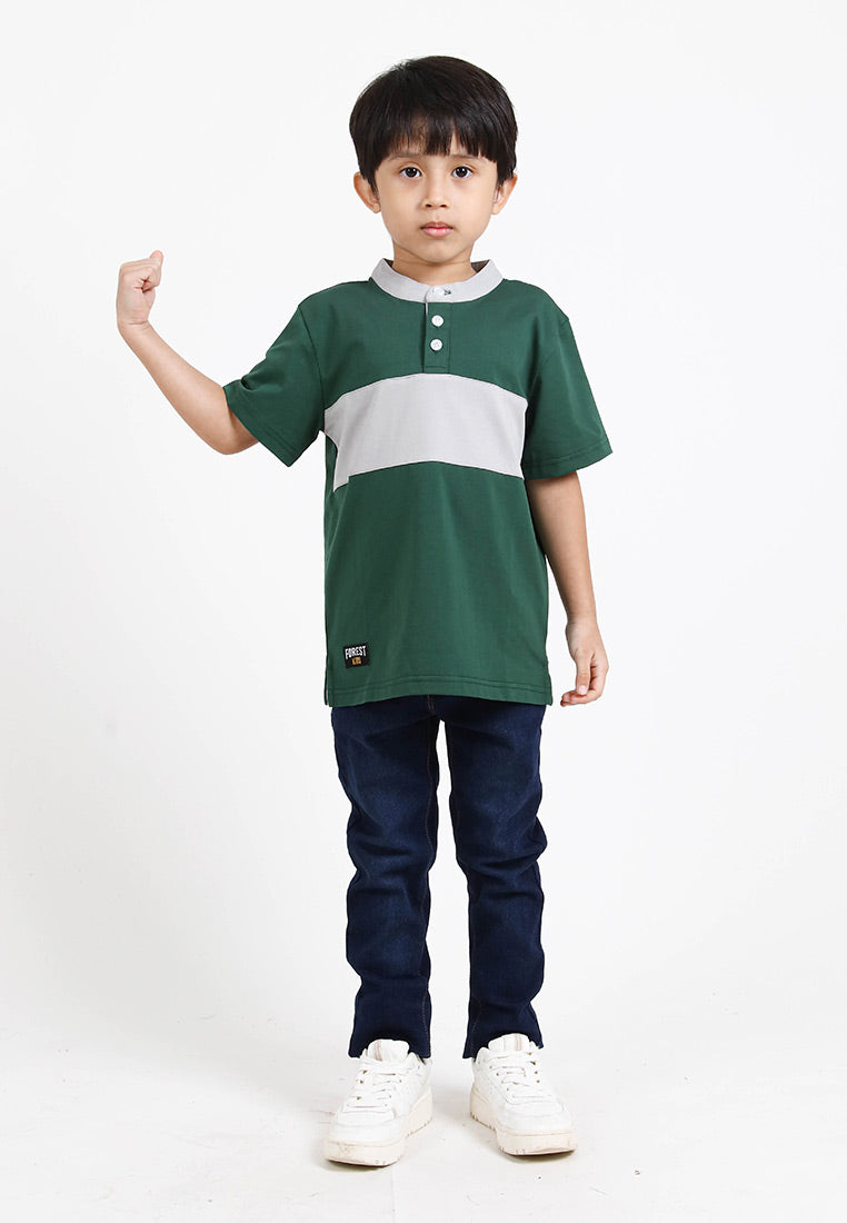 Forest Kids Premium Weight Cotton Stretchable Mandarin Collar T Shirt Men | T Shirt Baju Budak Lelaki - FK20170