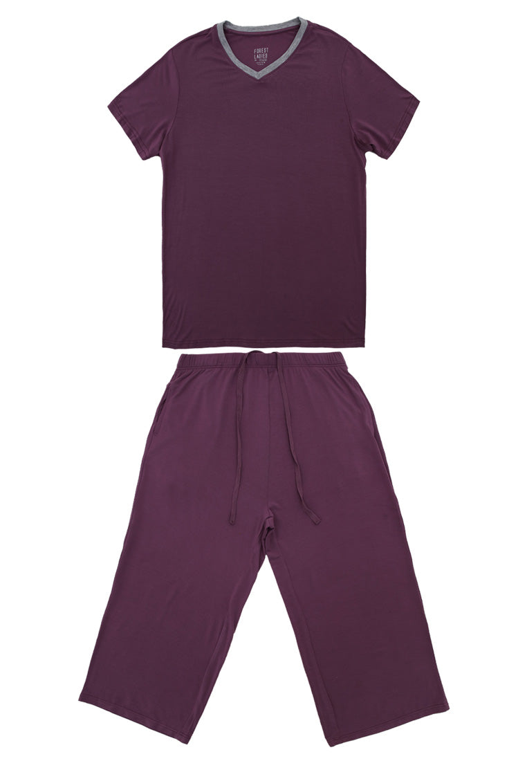 (1 Set) Forest Ladies Nylon Spandex Short Sleeve Three Quarther Bottom Pyjamas - FPL0001SL