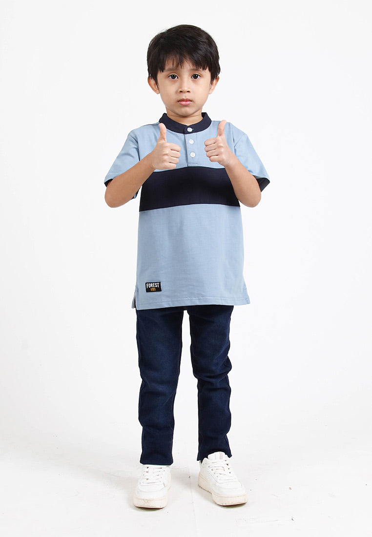 Forest Kids Premium Weight Cotton Stretchable Mandarin Collar T Shirt Men | T Shirt Baju Budak Lelaki - FK20170