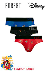(3 Pcs) Forest X Disney "Year of Rabbit" Mens Microfibre Spandex Mini Brief Underwear Assorted Colours - WUD0029M