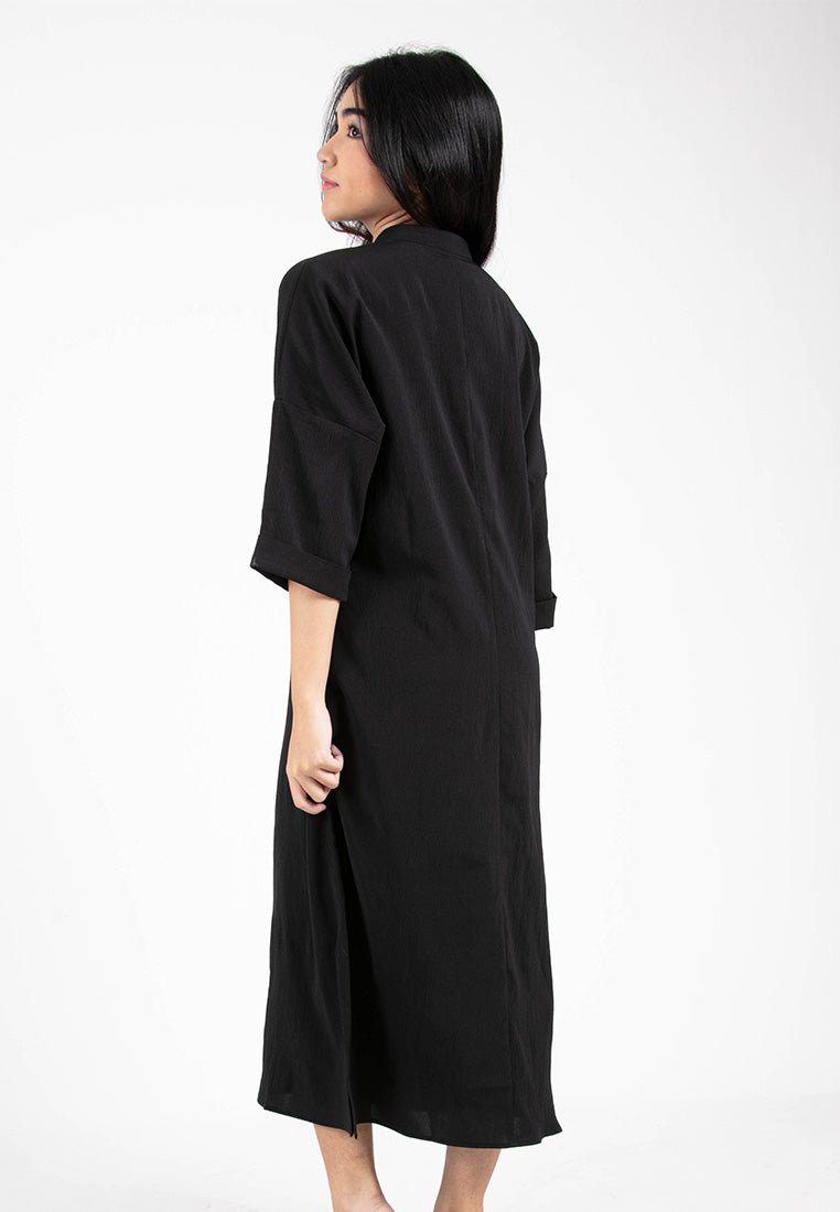 Forest x Hatta Dolmat Ladies Woven Long Sleeve Mandarin Collar Midi Dress | Baju Perempuan - 885035